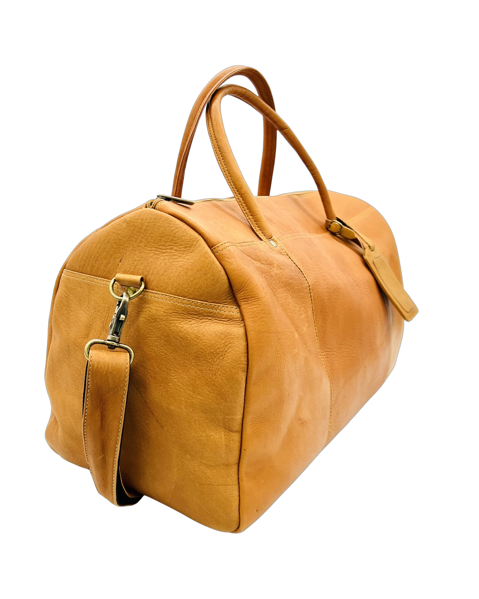 Yellow leather top duffle bag